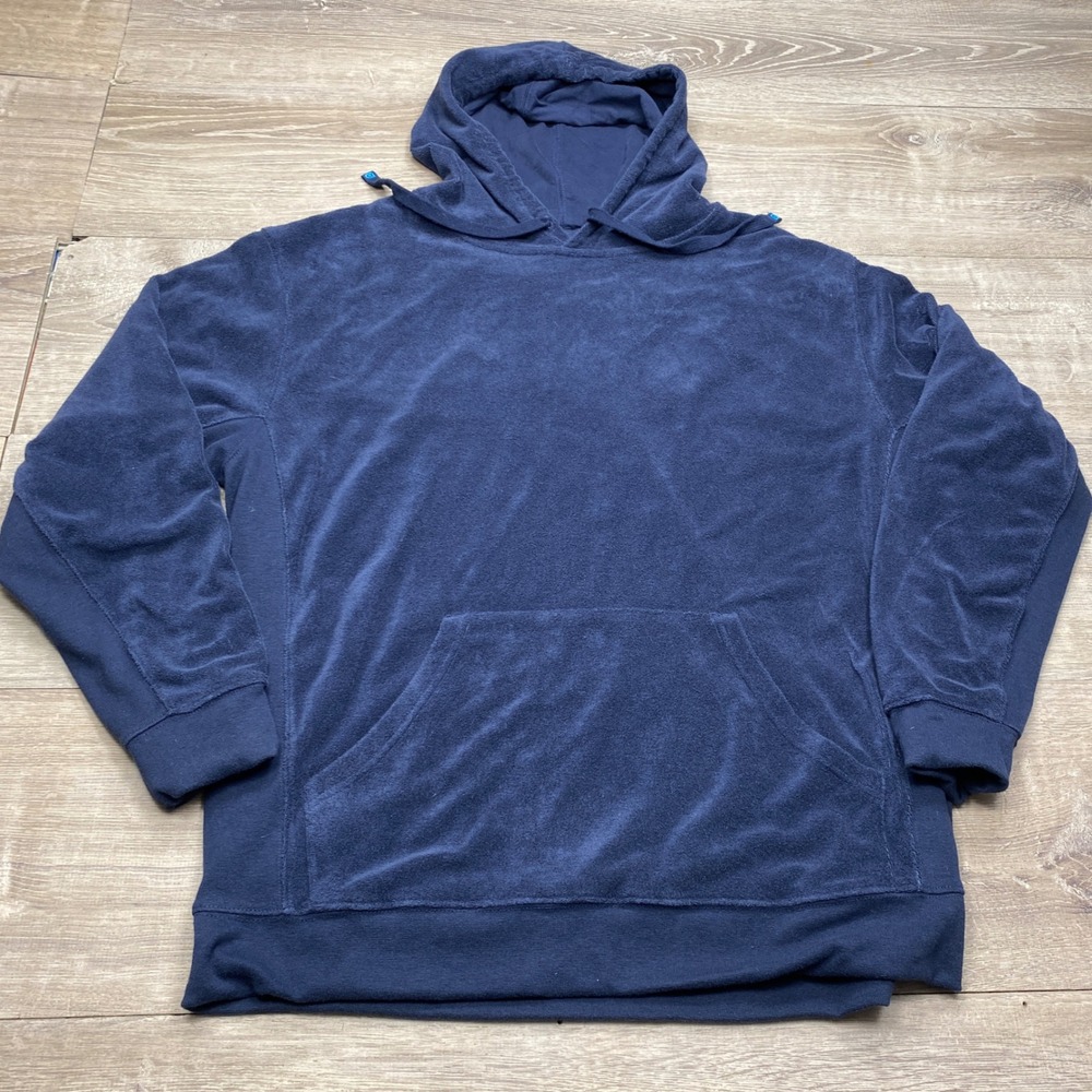 DudeRobe Hoodie Men XL Blue Terry Cloth Bathrobe Sweatshirt Loungewear
